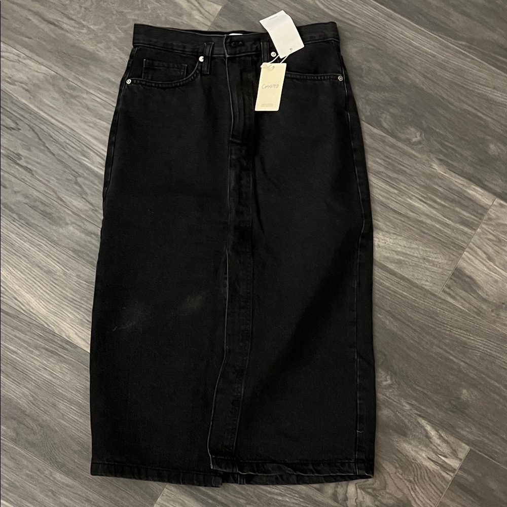 Mango Black Denim Midi Skirt with Front Slit